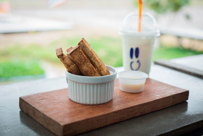 Close-up of dessert on table