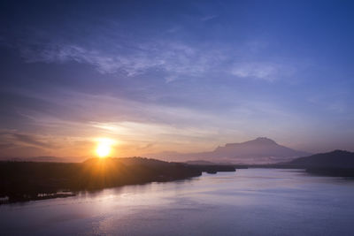 Scenic view of lake against sky at sunset