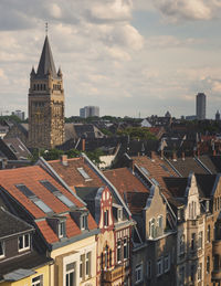 High angle view of buildings in town