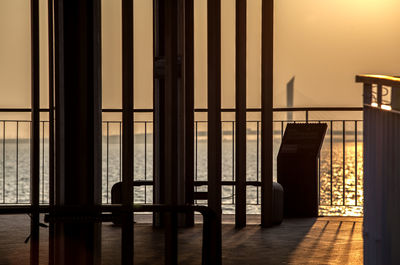 River seen from building corridor at sunset