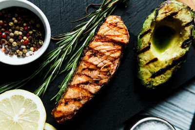 High angle view of food on table