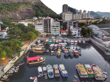 High angle view of buildings in city