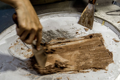 High angle view of person working