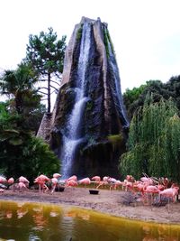 View of waterfall in the lake