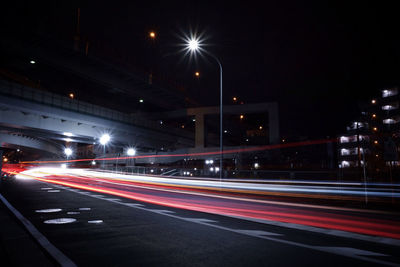 Light trails on road at night