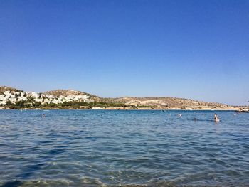 Scenic view of sea against clear blue sky