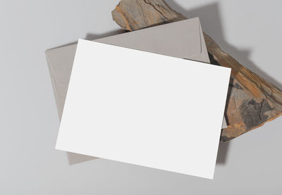 High angle view of empty paper against white background