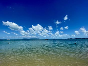 Scenic view of sea against blue sky