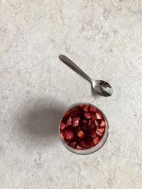 High angle view of cherries in container