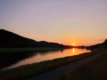 Scenic view of lake against sky during sunset