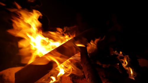 Close-up of bonfire at night