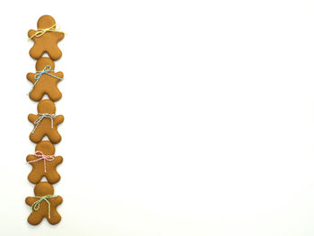 Close-up of cookies against white background