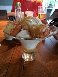 Close-up of ice cream on table