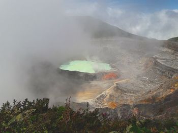 High angle view of volcanic crater on mountain