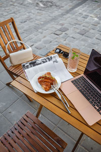 High angle view of coffee on table