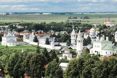 High angle view of townscape against sky