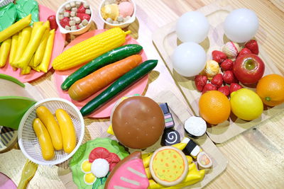 High angle view of fruits on table