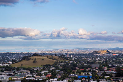 High angle view of townscape against sky