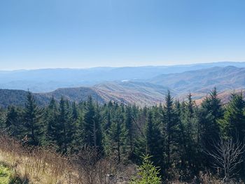 Scenic view of mountains against clear sky