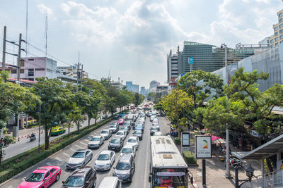 High angle view of traffic on road in city