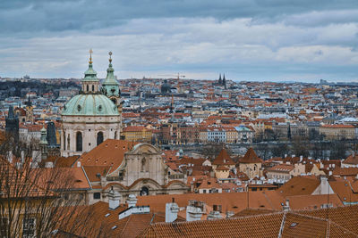 High angle view of buildings in city