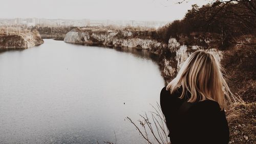 Woman standing in water