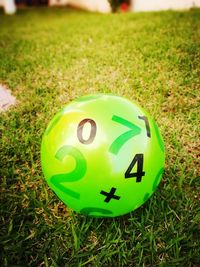 Close-up of ball on grass field