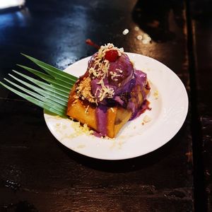 Close-up of dessert in plate on table