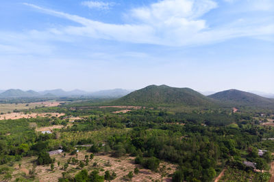 Scenic view of landscape and mountains against sky