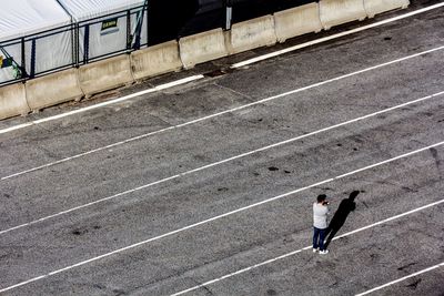 High angle view of man on road
