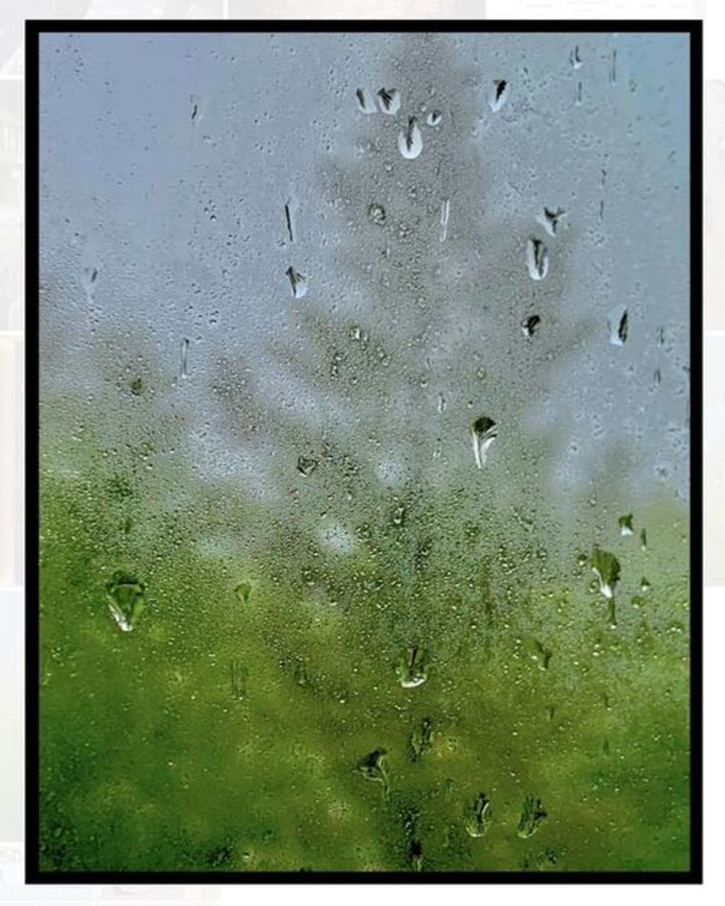 CLOSE-UP OF RAINDROPS ON GLASS WINDOW