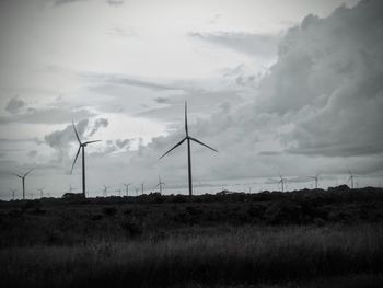 Wind turbines on field