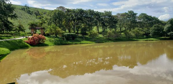 Scenic view of lake against sky