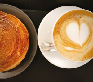 High angle view of cappuccino on table