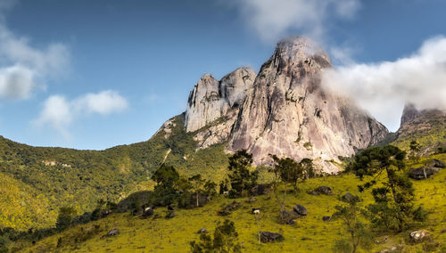 Panoramic view of landscape and mountains against sky