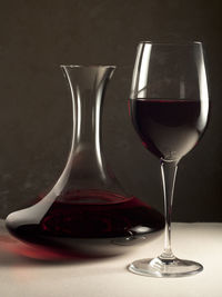 Close-up of wineglass against white background
