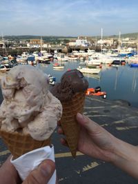 Close-up of hand holding ice cream cone