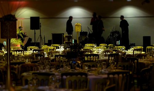 Silhouette of musicians at restaurant 