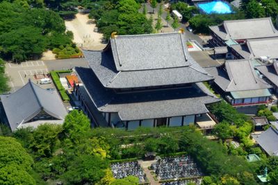 High angle view of houses in town