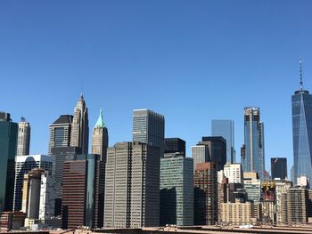 Buildings in city against clear sky