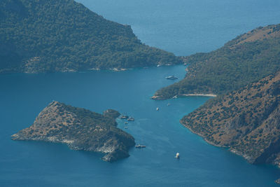 High angle view of bay and sea