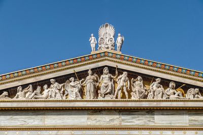 Low angle view of historic temple against clear blue sky