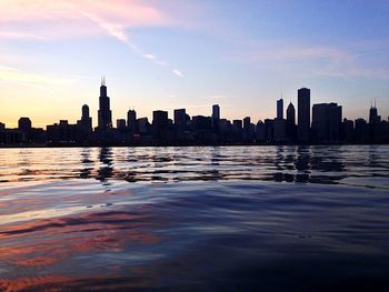 City skyline at sunset