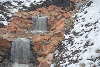 Scenic view of waterfall in winter