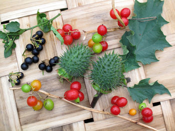 High angle view of fruits on table