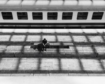 High angle view of people at railroad station