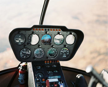 Close-up of helicopter control panel 