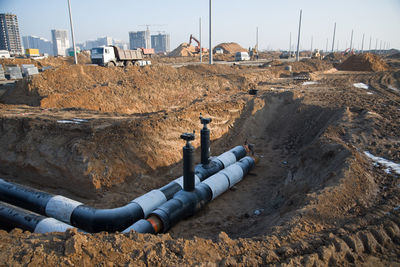 Panoramic view of construction site against sky