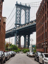 Low angle view of bridge in city
