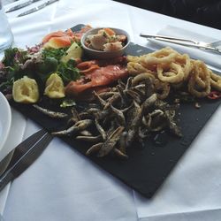 High angle view of meal served in plate